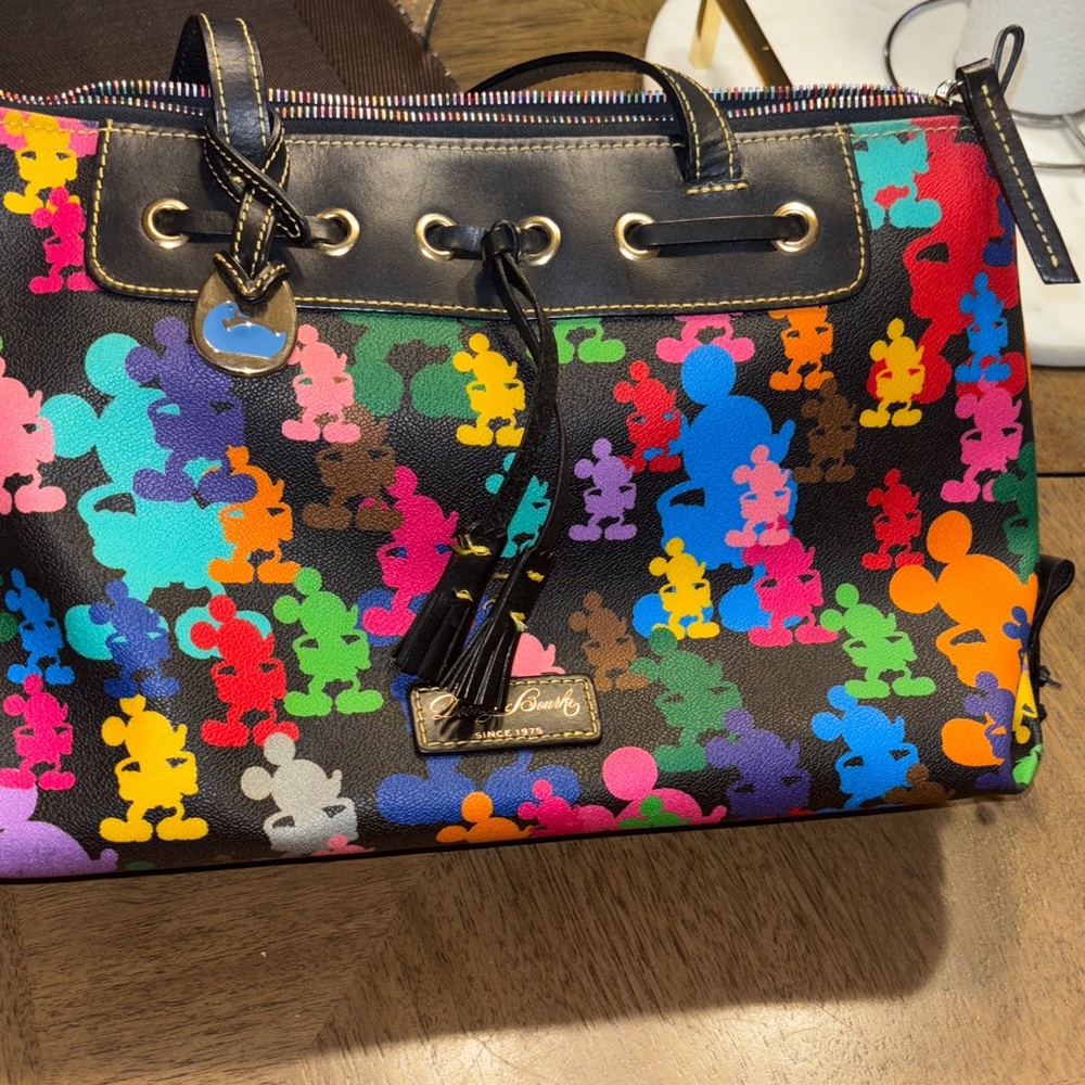 Dooney & Bourke Black Multicolor Mickey Print Drawstring Satchel